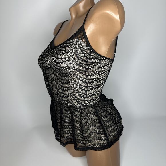 Vintage Miss Selfridge Lace Peplum Top XS Black Sheer Y2K Coquette Goth Tank - Picture 3 of 10